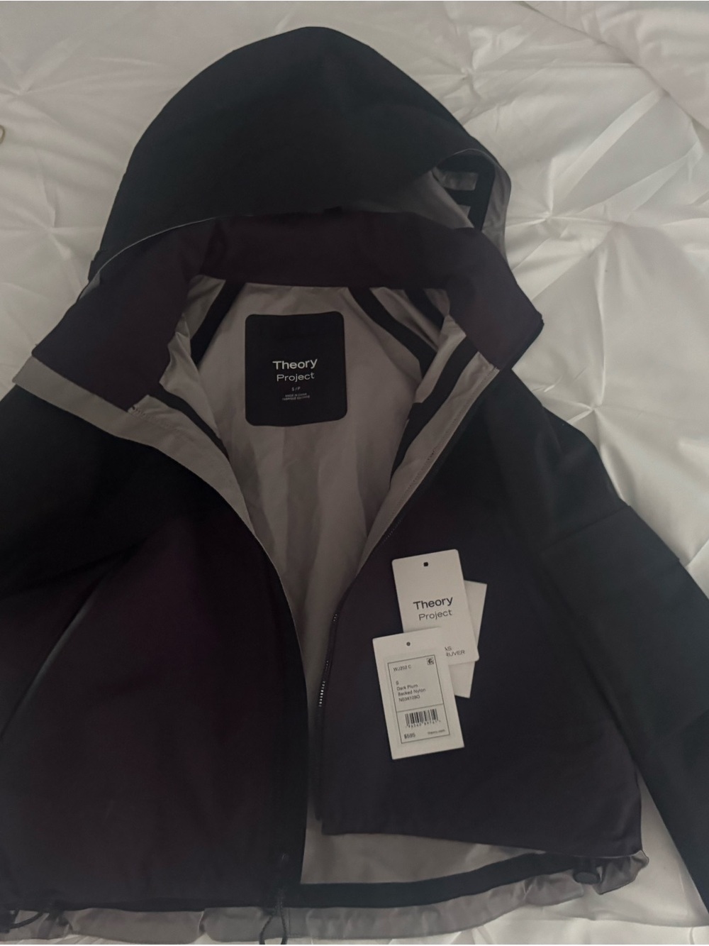 Theory Dark Plum Backed Nylon Jacket Tags